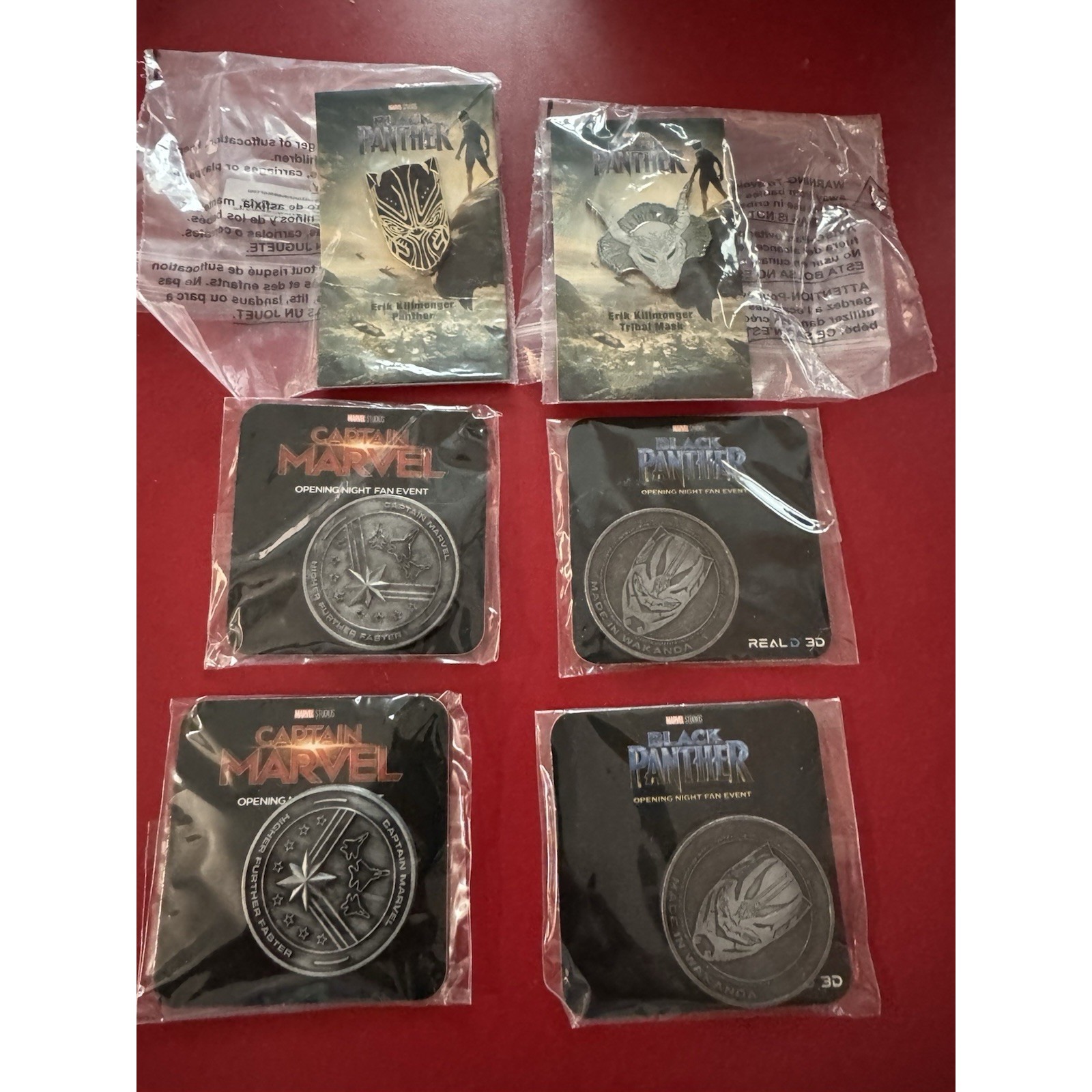 Marvel Collector Coins And Pins Lot Of 6 Black Panther Captain Marvel